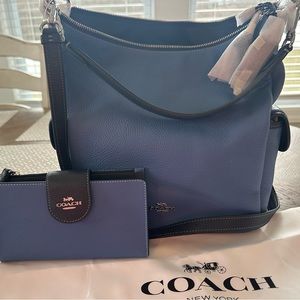 NWT Coach Beautiful! Soft Leather Sky Blue Purse with matching Wallet!!